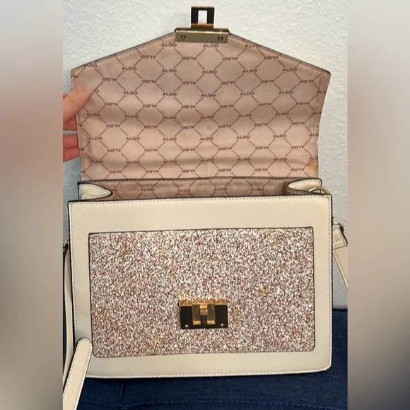 Aldo Glenda Satchel Cream and Gold Glitter - Picture 5 of 9